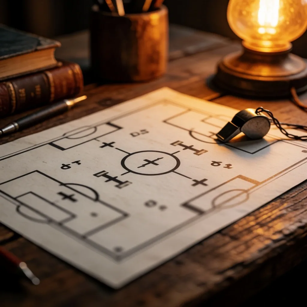 Superfície de madeira com diagrama tático e estatísticas
