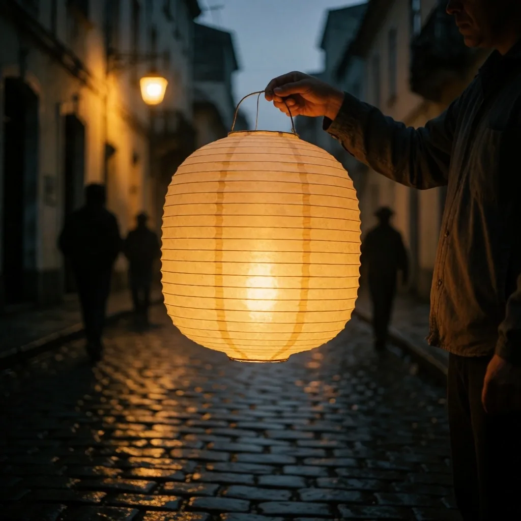Lanterna iluminando rua de São Paulo ao anoitecer